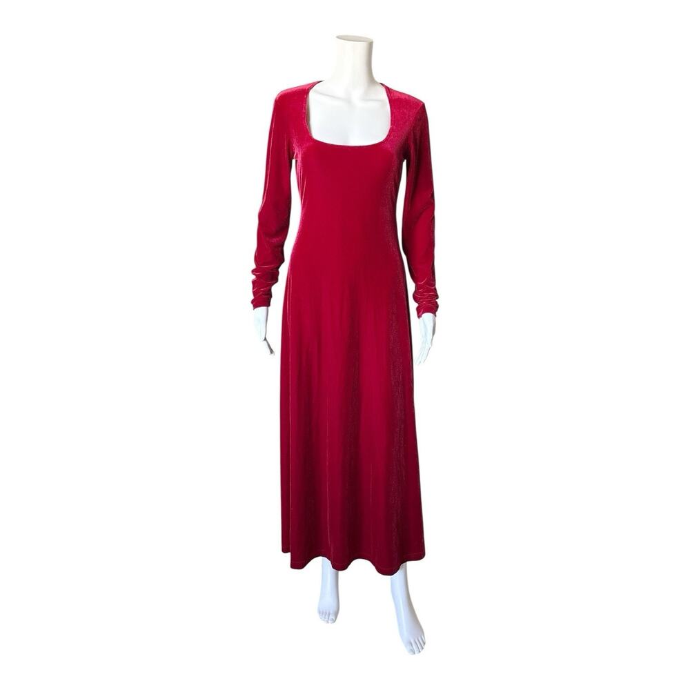 Vintage Hairston Roberson Dress Women Petite P Red Velvet Maxi Dress Long Sleeve